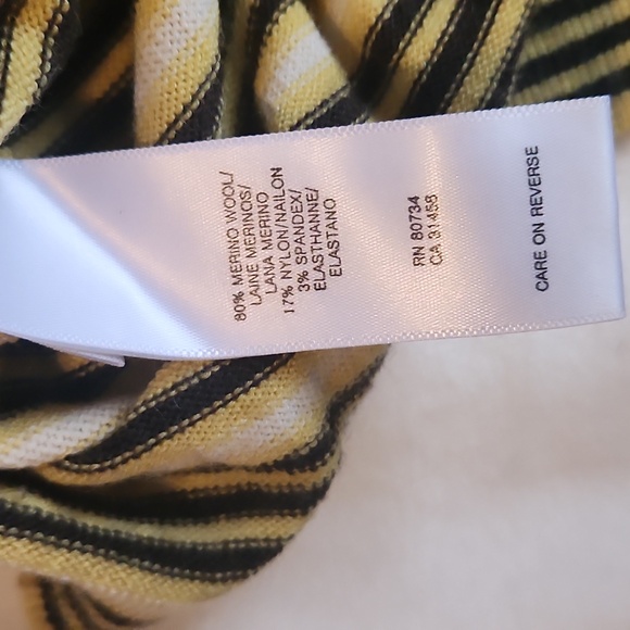 BCBG size XS yellow and brown striped sweater with tie neck - Picture 4 of 5